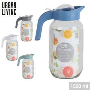 Pichet en verre Zulia avec couvercle 1.5l 4 couleurs assorties