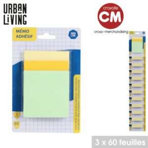 Bloc MÉMO adhésif 180 fiches 3 couleurs