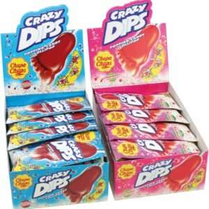Sucette Chupa Chups Crazy Dips Cola/Fraise 14g, boîte de 24
